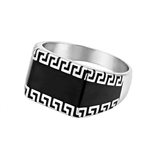 Titan Silver Black Enamel Ring