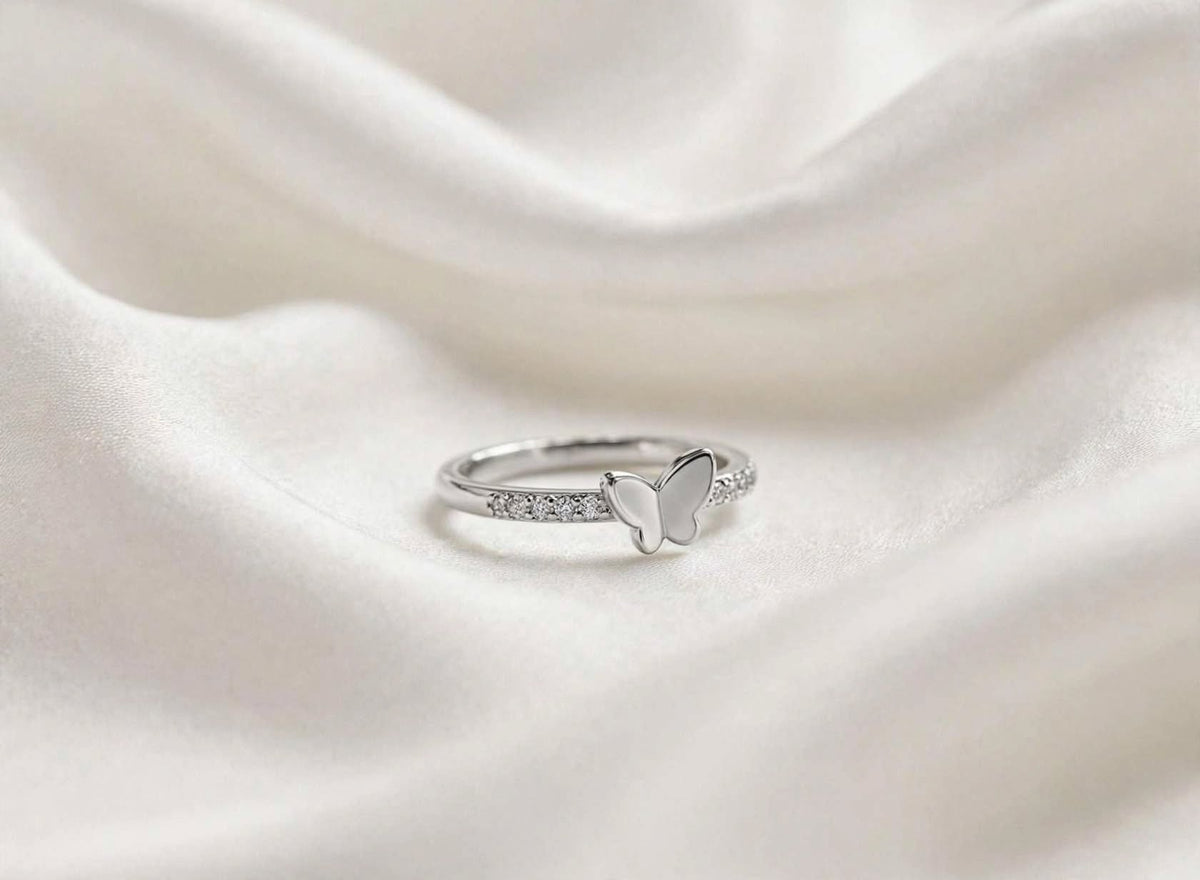 Silver Butterfly One-Side Stone Ring